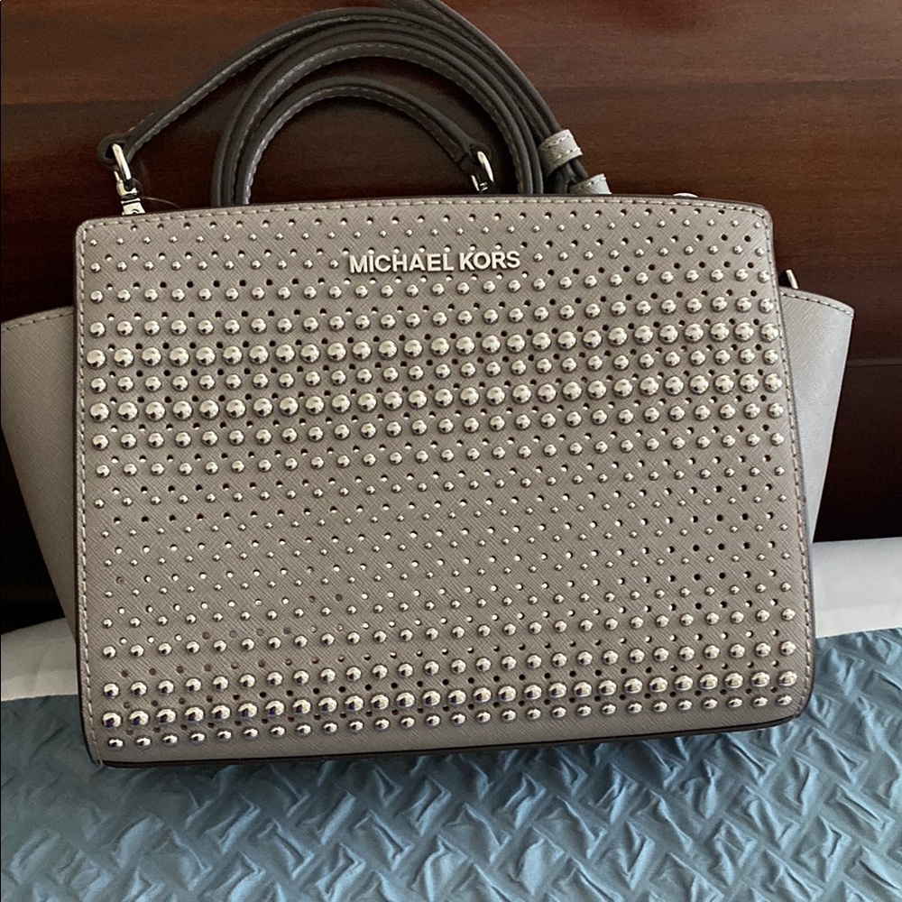 NEW Michael Kors Gray Studded Satchel